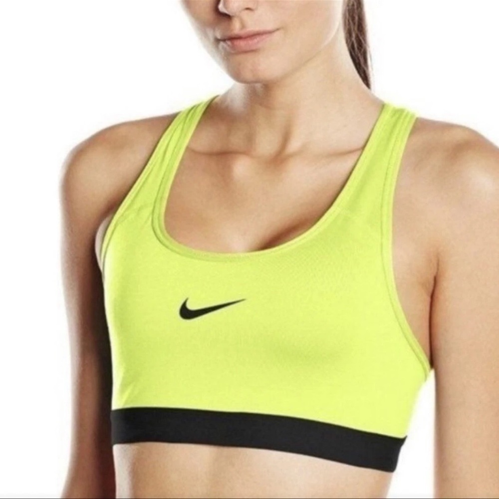 Nike pro classic padded Neon Yellow Swoosh Logo Athletic Racerback Sports Bra S